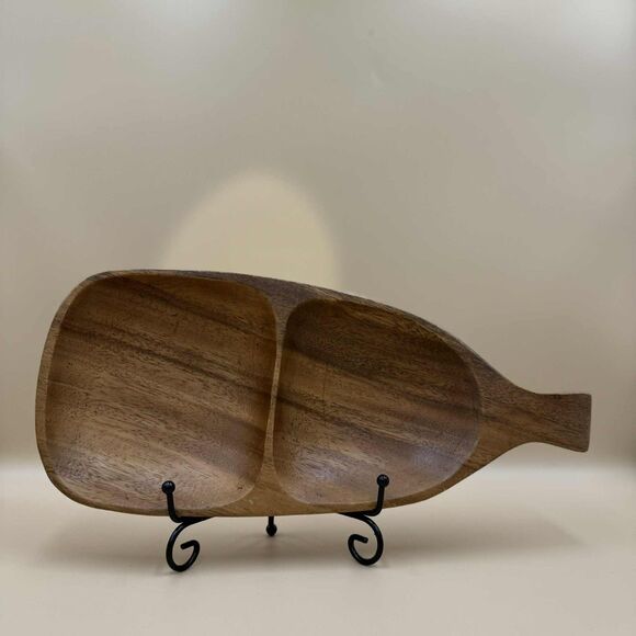 Vintage Hand Carved Monkey Pod Divided Dish 13" Bottle Shape Mid Century Tiki - Picture 9 of 9